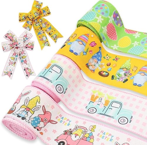Paaslint Voorjaarslint met draad 6.3 cm breed, 5 yard per rol = 20 yard per 4 rollen Lint Paaslint