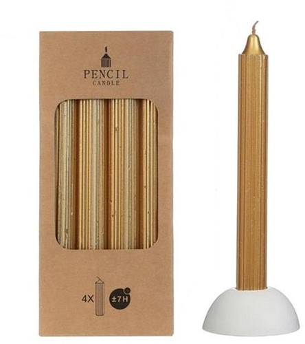 Kaarsen Pencil candle Goud Metallic h.20 Ø2,2 cm / 4 stuks ook leuk in fles