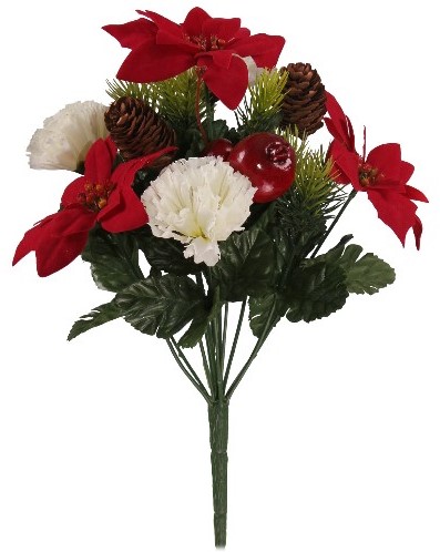 Kerstster Kerstroos boeket met Anjer en Denneappel Kerstster Rood