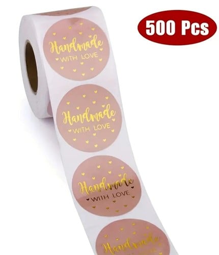 500 Stickers Labels Rol Handmade with love Rose Rosé  rol kraft etiketten