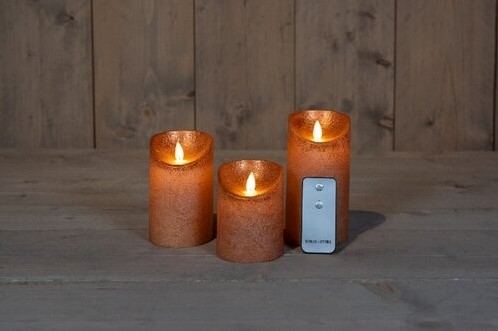 LED Kaarsen Anna’s Collection - 3D Flame Wax Candle Rustiek Koper (Set van 3) Ledcandle voor bloemschikken en decoratie