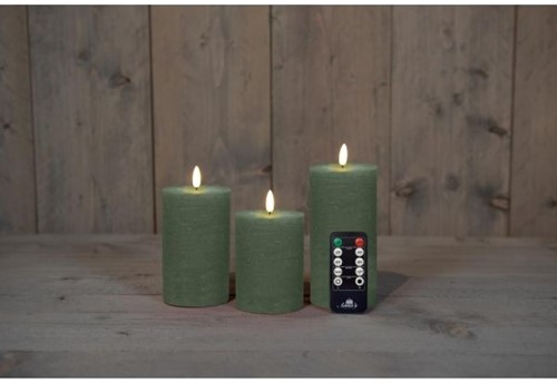 LED Kaarsen Anna's Collection – 3D Flame Stompkaars Rustiek Jade Groen – Set van 3 met Afstandsbediening Ledcandle voor bloemschikken en decoratie