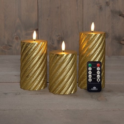 LED Kaarsen Anna's Collection – 3D Flame Swirl Stompkaars Goud – Set van 3 met Afstandsbediening Ledcandle voor bloemschikken en decoratie