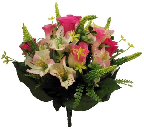  ZijdeBOEKET 41 cm ROZEN en ALSTROMERIA MIXED ASTILBE PINK/CREAM Boeket