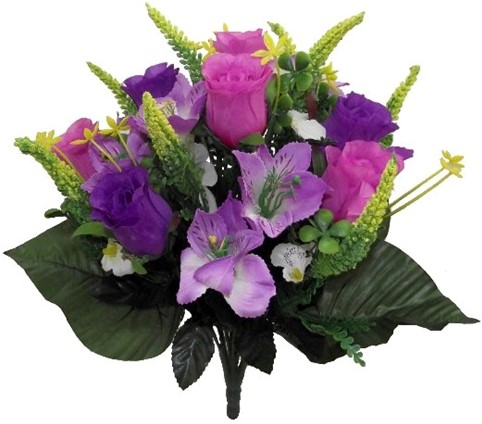  ZijdeBOEKET 41 cm ROZEN en ALSTROMERIA MIXED ASTILBE LILA/PURPLE Boeket