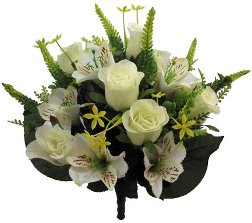  ZijdeBOEKET 41 cm ROZEN en ALSTROMERIA MIXED ASTILBE IVORY/CREAM Boeket