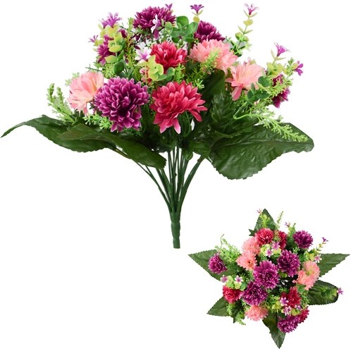 ZijdeBoeket 41cm 41cm SPIKY MUM LARGE MIXED BUSH PINK/CERISE/WINE Zijdebloem