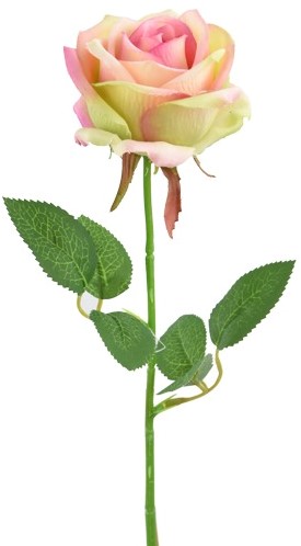 Zijderoos Roze Groen 45cm SINGLE ROSE PINK/GREEN zijderoos