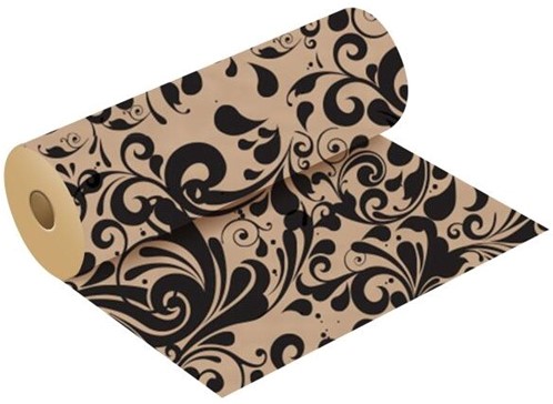 Bloemenpapier KRAFTPAPIER ROL 50cm. X 3kg SWISH BLACK/NATURAL cadeaupapier WITH POLISHED FINISH