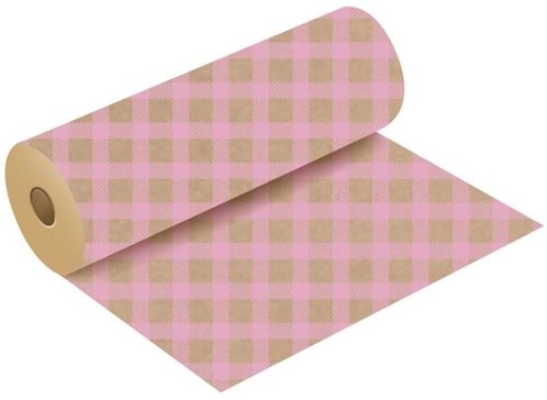 Bloemenpapier KRAFTPAPIER ROL 50cm. X 3kg Gingham Baby Roze  cadeaupapier WITH POLISHED FINISH