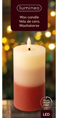 Actie Lumineo LED kaars WAX steady kan Binnen, met timer, Terra Tricolor /warm wit dia 7cm H 15cm / st Ledcandle vlameffect voor bloemschikken en decoratie