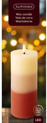 Actie Lumineo LED kaars WAX steady kan Binnen, met timer, Terra Tricolor /warm wit dia 7cm H 19cm / st Ledcandle vlameffect voor bloemschikken en decoratie