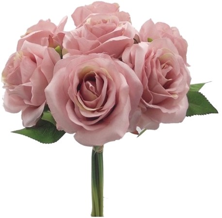 Budget boeket Handgebonden boeket 25cm OPEN ROSE BUNDLE VINTAGE PINK Zijderoos bruidsmeisjesboeket
