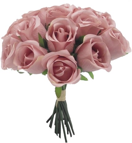 Budget boeket Handgebonden boeket 30cm LARGE ROSEBUD (18 STEMS) VINTAGE PINK Zijderoos bruidsmeisjesboeket