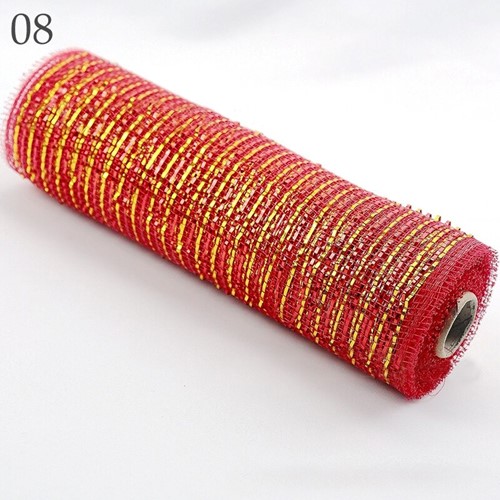 Decomesh Deco mesh Metalic voor kransen en inpakken Rood Goud streep 08 Decomesh