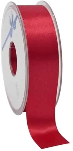 Dubbelsatijn 25mm x 25m Wijnrood Medium red Double Faced Satin Ribbon Dubbelsatijn