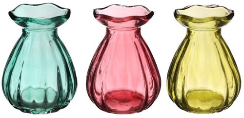 3 Verschillende Tafelvaasjes – Hyacintvaasje Fleur – Ø7 x H9 cm – 3 Kleuren Hyacinth vase kleiner model