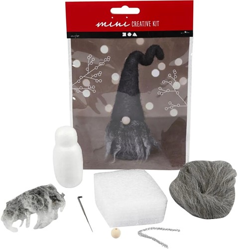 DIYkit Pakket Hobbyset Mini Hobbyset, Kerst gnoom, H: 13 cm, grijz muts, grijze baard schoencadeautje