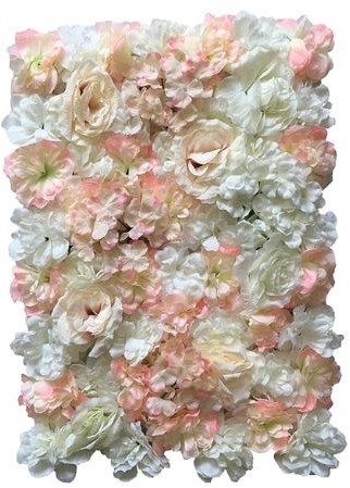 Flowerwall Flower Wall 40*60cm. 9 Peach Zalm Wittinten Rozen en Hortensia Flowerwall de Luxe, mooi vol