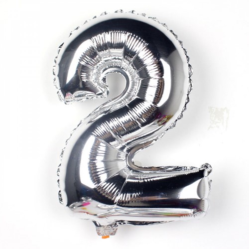 FolieBallon Zilver 34 cm. Cijfer, 2 met stok Ballonnen