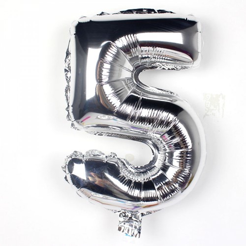 FolieBallon Zilver 34 cm. Cijfer, 6 met stok Ballonnen