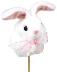 Bijsteker Konijn pluche 6cm.+50cm. stok WIT zak 25 stuks Bijsteker Konijn pluche