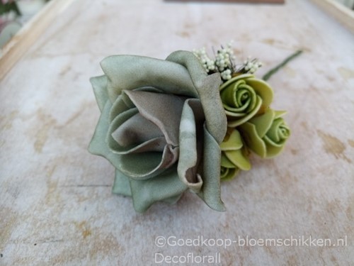 Corsage Roos CPR 903 Groen bruin, Olijf, Cream Maatwerk corsage