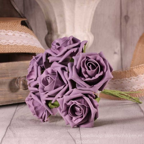 Foam Roos 6cm  Tea Rose X6 Mauve Foamroos