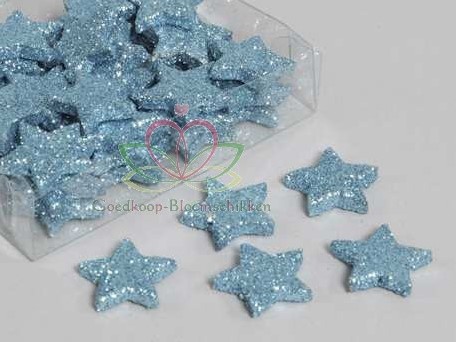 Glittersterren 25 mm doosje Skyblue (DIK) Glittersterren