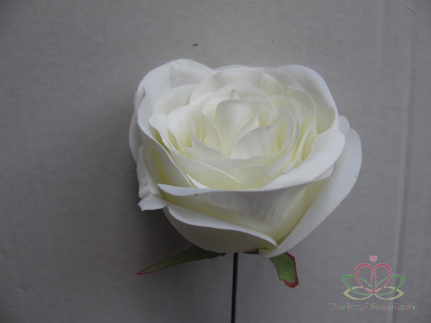 Decoflorall Roos dik WIT voor Corsage en Boeket op draad ZIJDE Grote roos