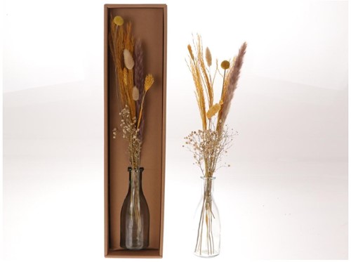 Droogbloemen arrangement in geschenkdoos incl fles Naturel ARR260 Een groet die iets doet Large