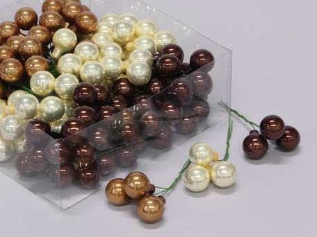 Balletjes op draad 2 cm. Opal NATURAL combi /doos 144 stuks Kerstballen 2 cm.