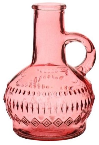 Gekleurd glazen flesje, vaasje, Lille Soft Pink / stuk Lille clear bottle h.10 Ø7cm