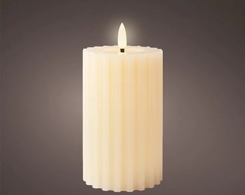 Actie Lumineo LED kaars WAX steady Binnen, RIBBEL, met timer, Creme/warm wit dia 7.5cm H.17,3cm / st Ledcandle vlameffect voor bloemschikken en decoratie