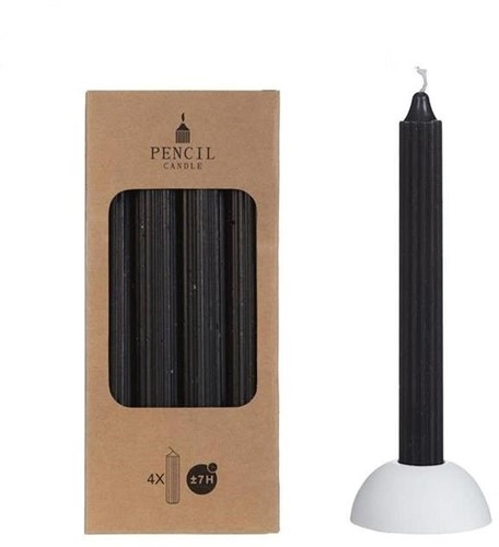 Kaarsen Pencil candle Zwart h.20 Ø2,2 cm / 4 stuks ook leuk in fles