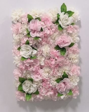 Flowerwall Flower Wall 40*60cm. B Roze, Wit met beetje groen Roos Hortensia Flowerwall de Luxe, mooi vol