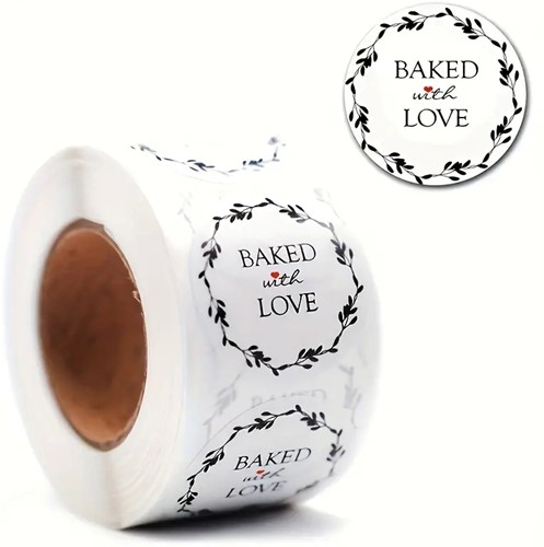 500 Stickers Labels Baked with Love Kerst sluitsticker