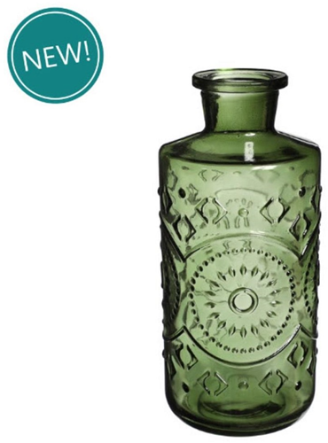Gekleurd glazen fles Berlin Dark Green  / stuk Grotere fles ook voor olielamp bottle Ø9cm  h. 21 cm