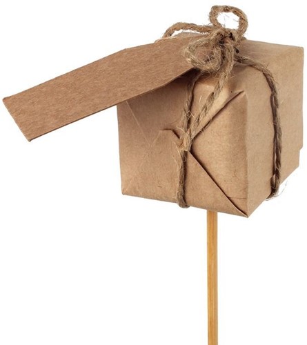BIJSTEKER KADO KRAFT 4X4cm. + 12cm. STOK NATUREL 6 stuks BIJSTEKER label