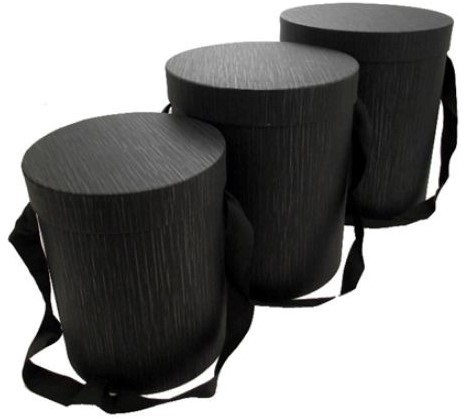 Bloemendoos Set van 3 Luxe Bloemendozen rond Zwart met hengsel Flowerbox Cadeaudoos voor bv rozen
