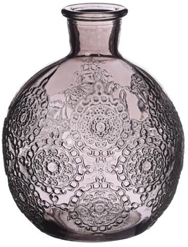 Gekleurd glazen flesje Bologna vaasje,kandelaar Soft Grey  / stuk Bologna bottle 12 cm hoog Ø 9.5cm diameter