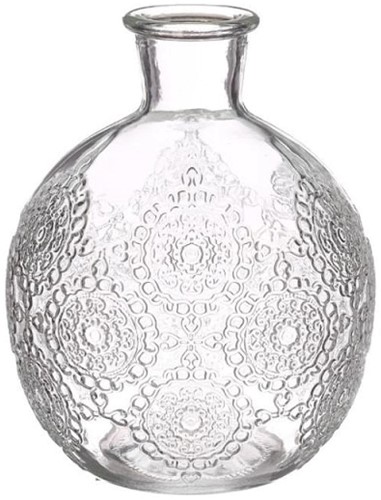 Gekleurd glazen flesje Bologna vaasje,kandelaar Clear  / stuk Bologna bottle 12 cm hoog Ø 9.5cm diameter
