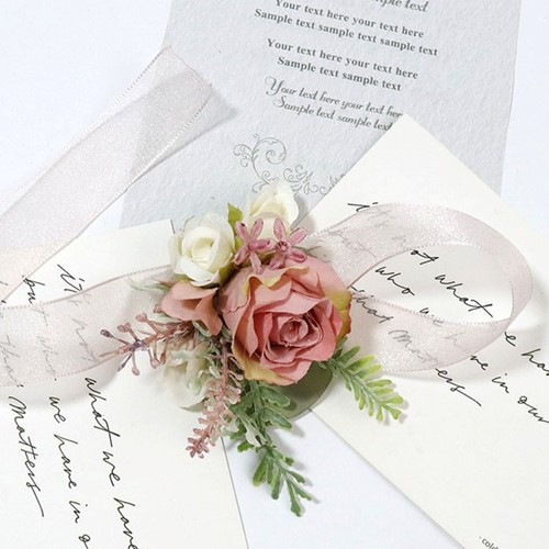 Luxe POLSCorsage, corsage van zijderoos Oudroze met Lintsluiting Schitterende kwaliteit passend bij 024589