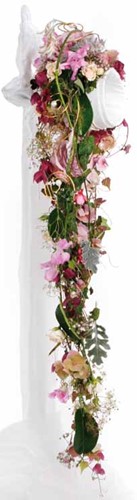 Luxe bruidsdecoratie, armcorsage, mof, wit Spiralen Armcorsage
