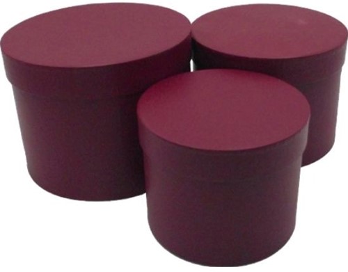 Bloemendoos Set van 3 Bloemendozen rond Burgundy Bordeaurood Flowerbox Cadeaudoos voor bv rozen