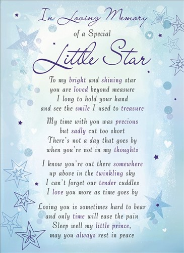 Rouwkaart herdenkingskaart In loving memory of a SPECIAL LITTLE STAR Geplastificeerd 16.5 X 12cm