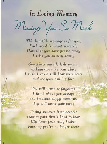 Rouwkaart herdenkingskaart In loving memory MISSING YOU SO MUCH Geplastificeerd 16.5 X 12cm