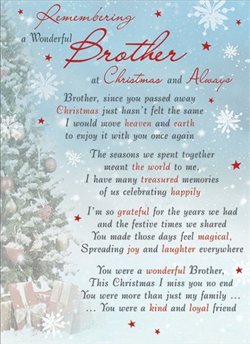 Rouwkaart herdenkingskaart REMEMBERING A WONDERFUL BROTHER Christmas & Always Geplastificeerd 16.5 X 12cm