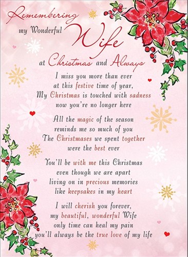 Rouwkaart herdenkingskaart REMEMBERING MY WONDERFUL WIFE Christmas & Always Geplastificeerd 16.5 X 12cm