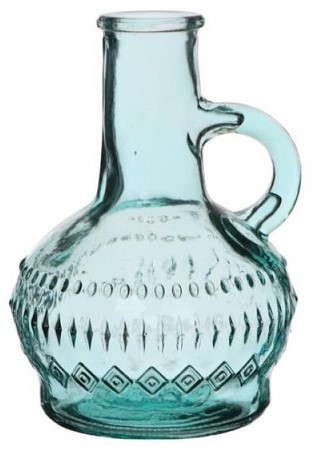 Gekleurd glazen flesje, vaasje, Lille Soft Blue / stuk Lille clear bottle h.10 Ø7cm
